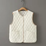 Plus Size Women’s Argyle Cotton-Padded Sleeveless Parka Vest