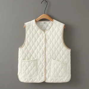 Plus Size Women’s Argyle Cotton-Padded Sleeveless Parka Vest