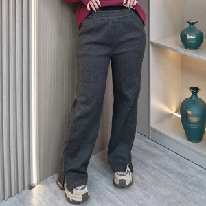 Plus Size Women's High Waist Fleece-Lined Woolen Pants