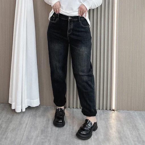 Fleece-Lined Denim Harem Pants for Women, Warm & Stylish