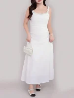 Women's Square Collar Slim Waist Dress, Elegant Shoulder Strap Plus Size