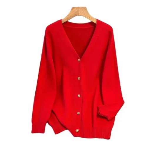 Plus Size Loose V-Neck Knitted Cardigan Sweater Jacket - Image 6