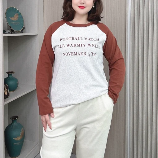 Plus Size Women’s Block Color Raglan Sleeve Casual Tee