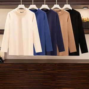 Plus Size Loose Slim Fit Half High Collar Long Sleeve Top