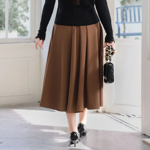 Plus Size Umbrella Skirt Women Vintage A-Line Twill Skirt - Image 3