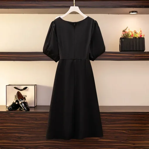 Plus Size Women's Loose Bow Short Sleeve Square Neck Dress - Image 3