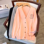 Plus Size Spring Autumn Loose V-Neck Knitted Cardigan Sweater