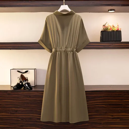 Plus Size Women's Loose V-Neck Short Sleeve Shirt Dress - Image 3