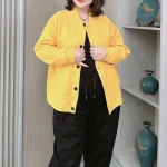 Women's Plus Size Baseball Jacket with Back Letter Print