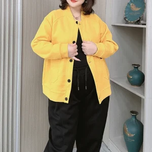 Women's Plus Size Baseball Jacket with Back Letter Print