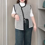 Plus Size Women’s Chic Fall Oblique Stripe Double-Breasted Vest