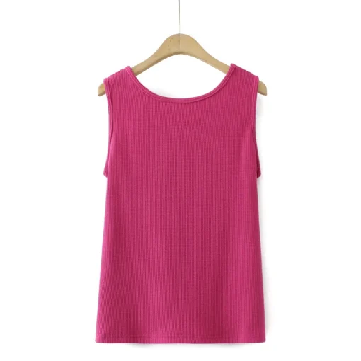 Plus Size Waffle O-Neck Sleeveless Tank Top for Women - Image 3