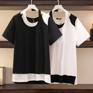 Plus Size Women's Contrast Stitching Short Sleeve T-Shirt