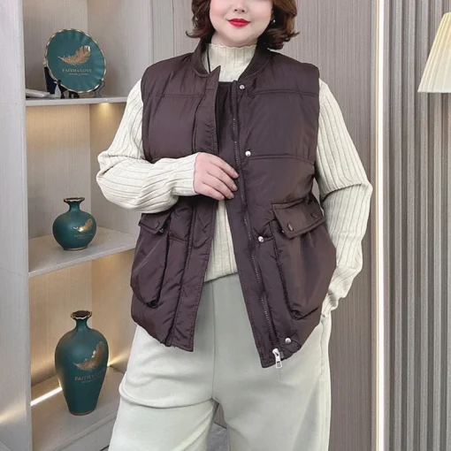 Plus Size Women’s Winter Parka, Sleeveless Cotton-Padded Jacket