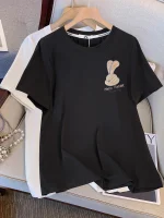 Plus Size Women's Loose Short Sleeve Cartoon Rabbit T-shirt