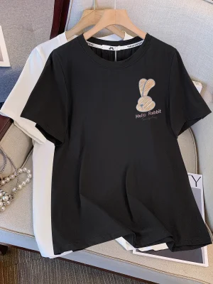 Plus Size Women's Loose Short Sleeve Cartoon Rabbit T-shirt