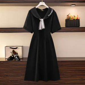Plus Size Women's Short Sleeve Doll Collar Waist Dress