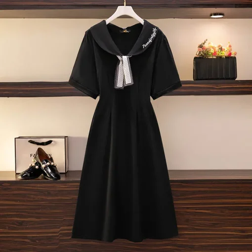 Plus Size Women's Short Sleeve Doll Collar Waist Dress