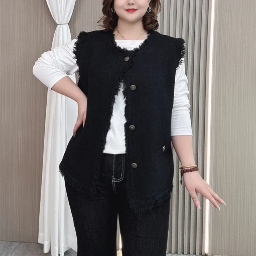 Plus Size Sleeveless Tassel Knit Woolen Waistcoat Vest - Image 3