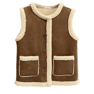 Plus Size Women's Sleeveless Winter Vest Fleece-Lined Warm Waistcoat