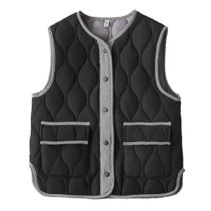 Plus Size Women’s Quilted Block Color Sleeveless Parka Vest