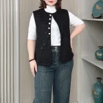 Plus Size Women’s Chic Tweed Waistcoat Round Neck Vest