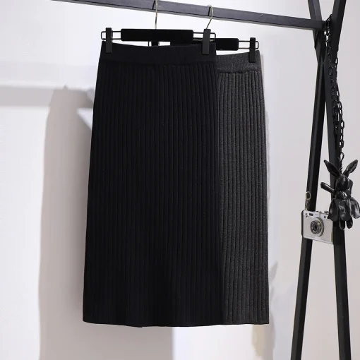 Plus Size Women's Autumn Winter Split Knit A-Line Skirt