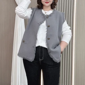 Plus Size Sleeveless Tassel Knit Woolen Waistcoat Vest