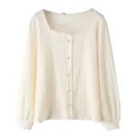 Plus Size Women's Square Collar Long Sleeve Blouse Shirt