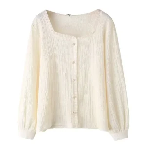 Plus Size Women's Square Collar Long Sleeve Blouse Shirt