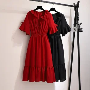Plus Size Women's Loose Retro Lotus Leaf Collar Dress