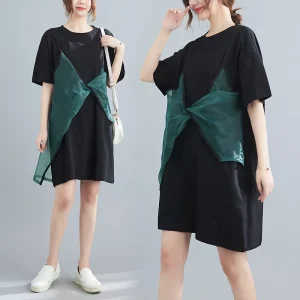 Plus Size Women's Loose Short Sleeve Patchwork Dress