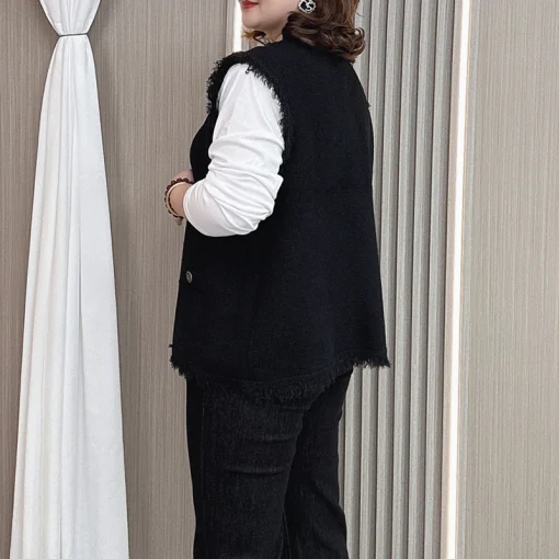 Plus Size Sleeveless Tassel Knit Woolen Waistcoat Vest - Image 5