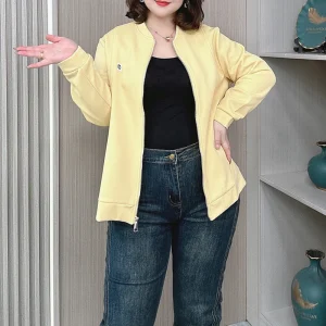 Women's Plus Size Baseball Jacket with Stand Collar Zip-Up