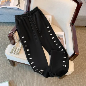 Plus Size Autumn Loose Straight Leg Letter Printed Pants