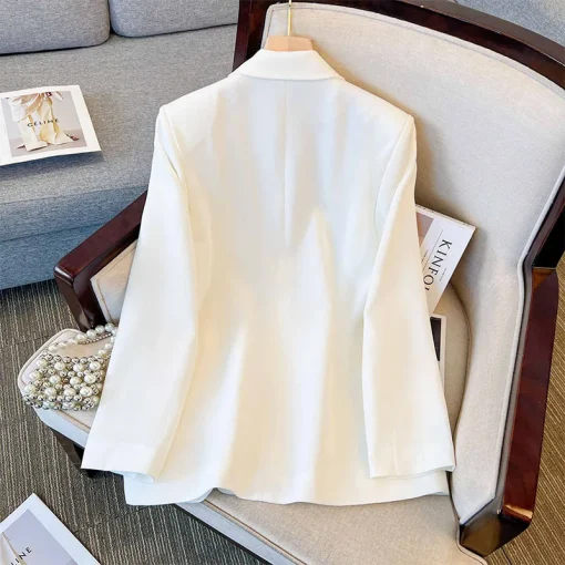 Plus Size Women's Loose White Blazer Long Sleeve Jacket - Image 3