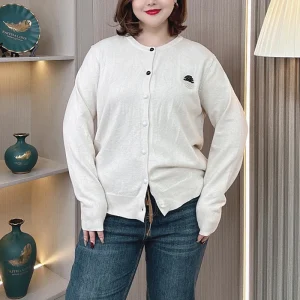 Plus Size Women's Beaded O-Neck Knitted Cardigan Sweater