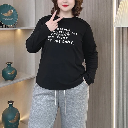 Plus Size Women’s Loose Velvet Fabric Thermal Pullover T-Shirt - Image 2