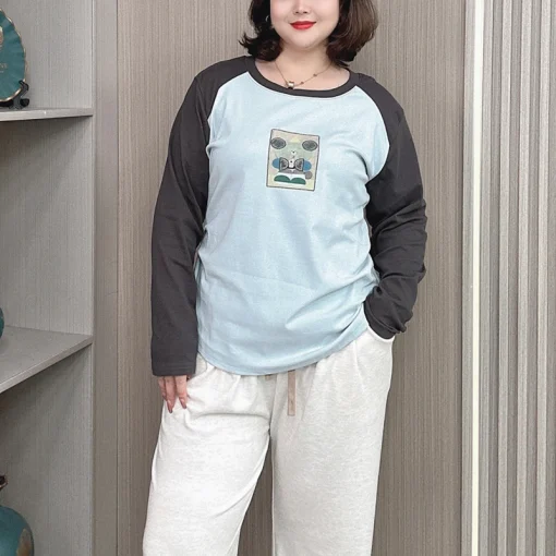 Plus Size Long Sleeve Block Color Casual T-Shirt - Image 5