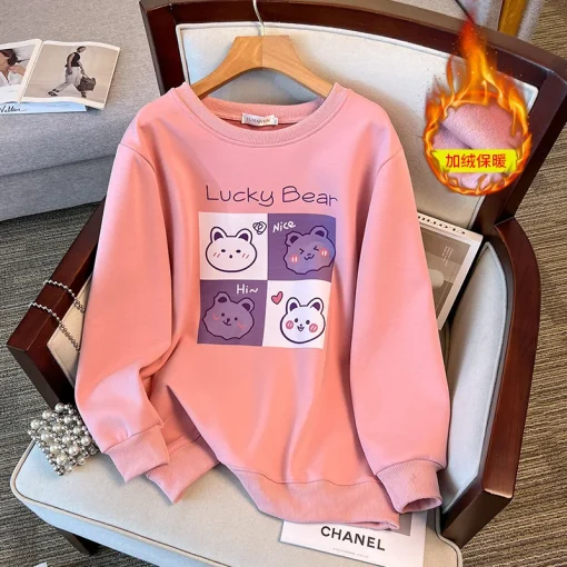 Plus Size Women's Loose Round Neck Bear Sweatshirt - Image 4