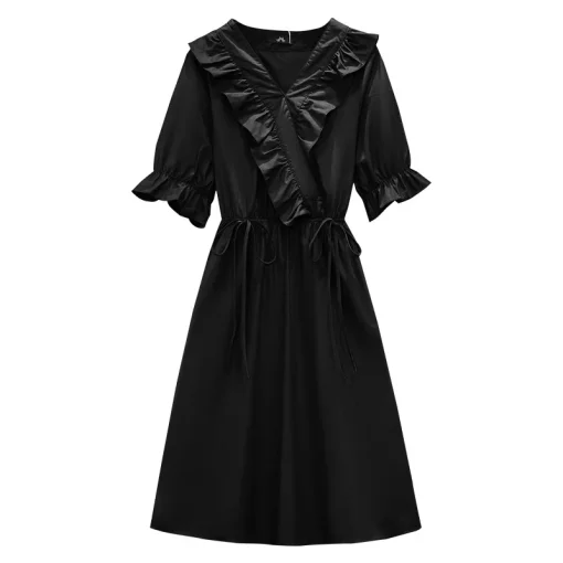 Plus Size Women's Loose V-Neck Ruffled Waist Cinched Dress - Image 6