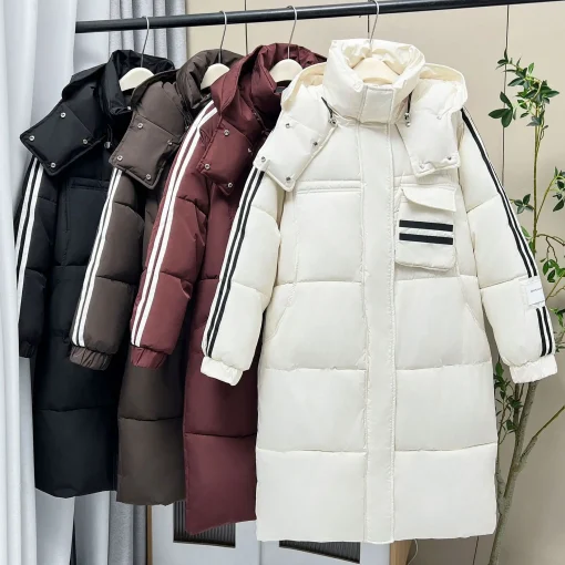 Plus Size Women's X-Long Hooded Parka Preppy Style Warm Jacket - Image 2