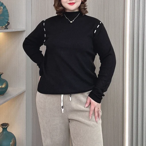 Plus Size Mock Neck Knit Sweater for Women Autumn Winter - Image 5