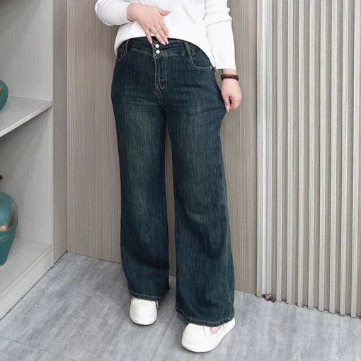 Women’s Plus Size High Waist Micro Flare Wide Leg Jeans - Image 3