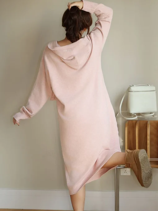 lus Size Loose Hooded Knit Dress for Women Autumn Winter - Image 3