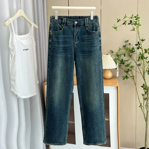 Plus Size High Waist Loose Wide Leg Straight Jeans