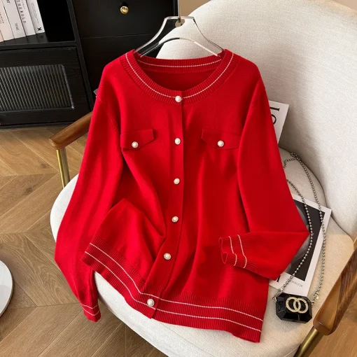 Plus Size Women's Loose Small Fragrant Knit Cardigan - Image 4