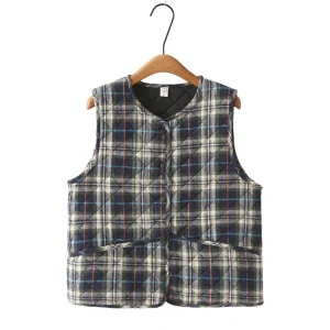 Plus Size Women’s Quilted Vest Casual Loose Plaid Jacket