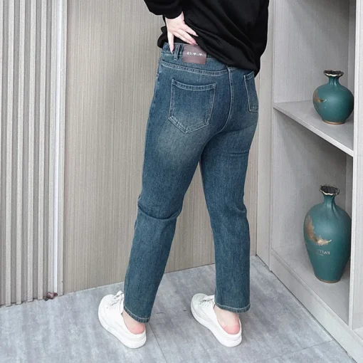 Plus Size High Waist Straight Leg Denim Pants - Image 5