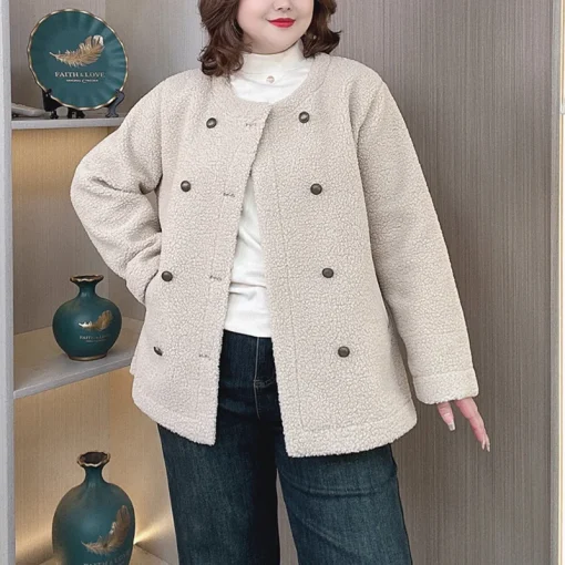 Plus Size Women’s Fleece Coat Winter Warm Double Breasted Jacket - Image 3